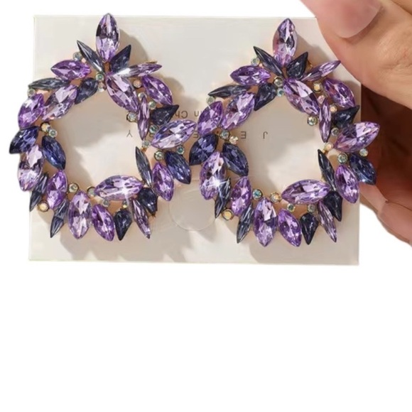 LAVENDER Rhinestone Sparkle Hoops Stud Back - Picture 2 of 4